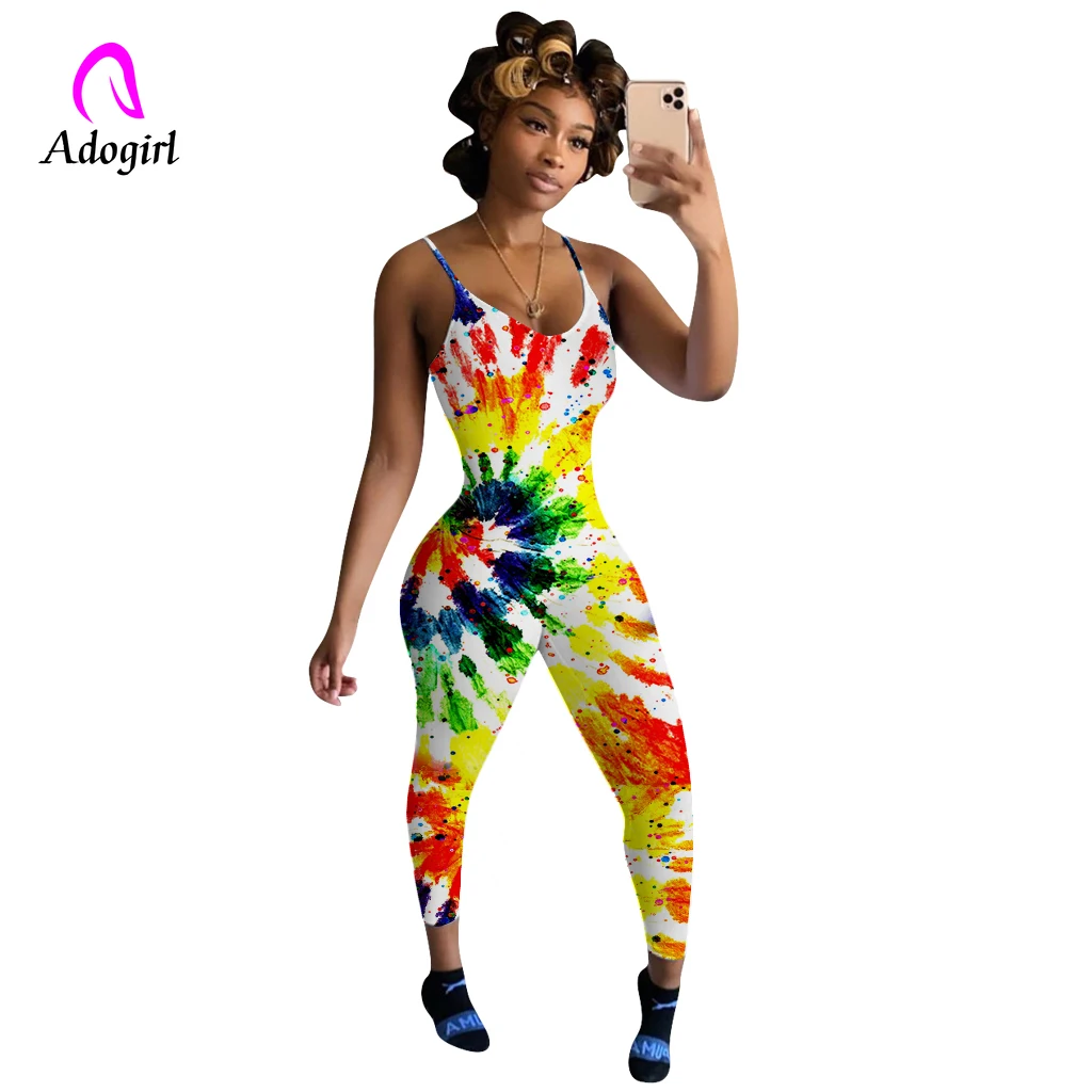 

Gradient Print Strap Jumpsuits 2020 Summer Women Sleeveless Rompers Bodysuit Fitness Sporty Sexy Skinny Tie Dye One Piece Outfit