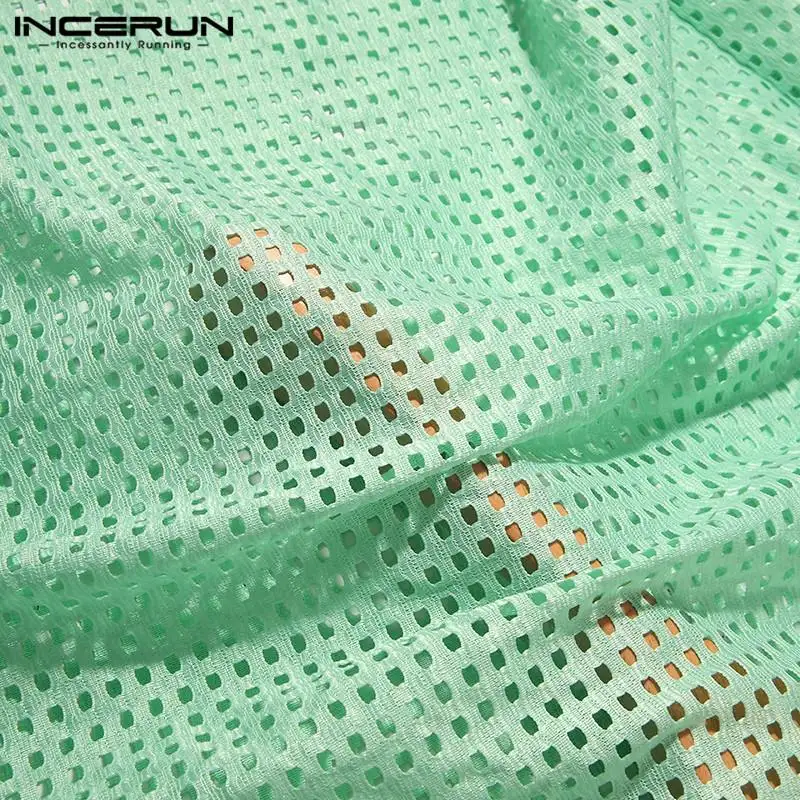 

INCERUN Men Mesh Sets See Through Solid Color Summer Streetwear Short Sleeve T Shirt & Shorts 2 Pieces 2021 Casual Mens Suits