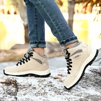 men snow boots casual boots lace and velvet thickening lightweight pu round non slip waterproof men and women hiking boots