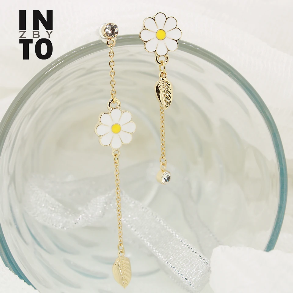Женские Асимметричные Длинные висячие серьги с белыми цветами в виде маргариток