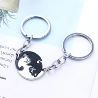 a pair of lovers black and white cat keychain fashion creative stitching keychain cute animal valentines day gift jewelry