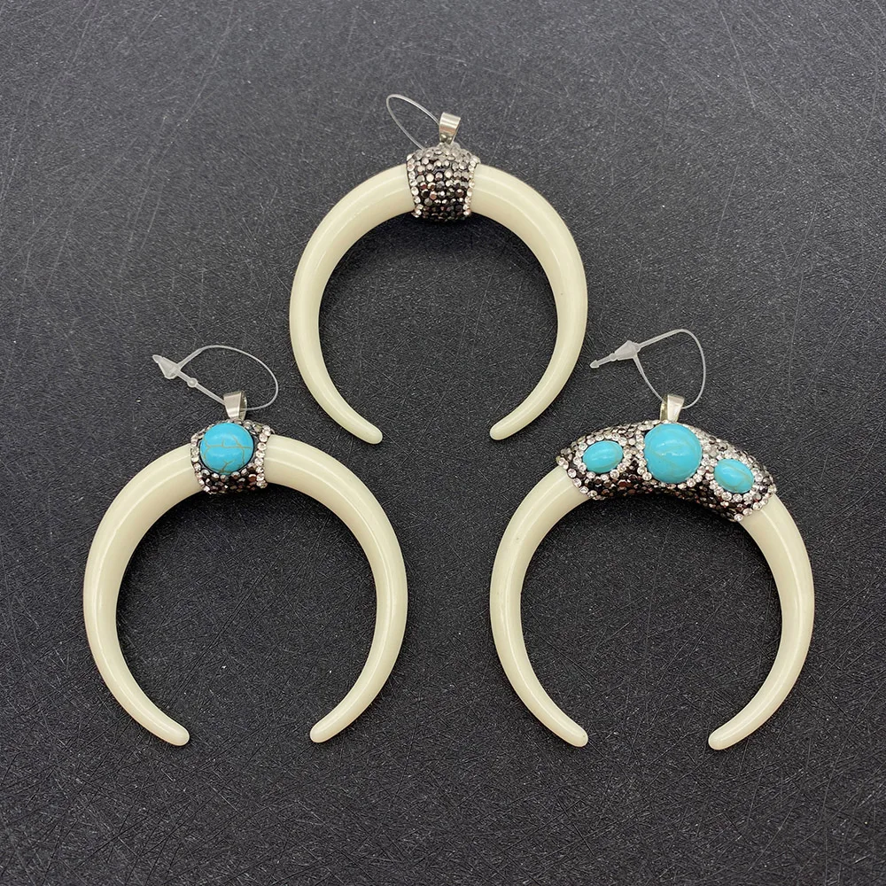 

1pcs Natural Stone Resin Ox Bone Pendant Diamond Turquoise Exquisite DIY Jewelry Making Accessories Necklace Pendant Earrings
