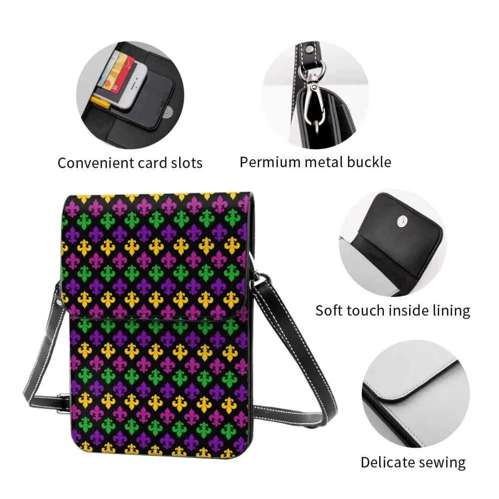 

Women Crossbody Bags Mini Phone Bag Fleur De Lis Colorful Small Female Shoulder Bags Ladies Messenger Bag