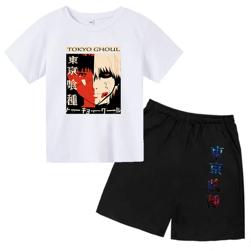 

Tokyo Cannibal T-shirt Shorts Set Solid Color Printed T-shirt Anime Children Boy T-shirt Harajuku T-shirt Homme Fun Costume Japa