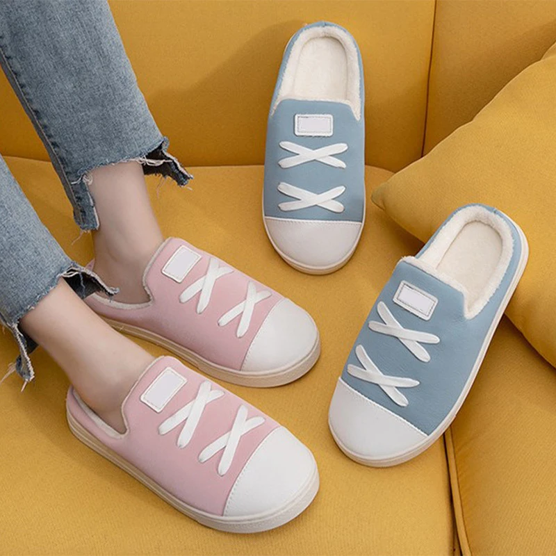 

Winter Woman Non slip Casual Flats Shoes Women Slipper Warm Female Short Plush Breathable Shoes Ladies Pu Slip On Footwear