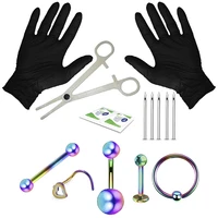 1set body piercing tools clamp gloves needles belly ring industrial earring cartilage nose labret tongue piercings body jewelry