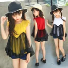 V-TREE летнее платье для девочек, из PU искусственной кожи, верхняя одежда, модная одежда из шифона для детей, блуза Одежда для девочек