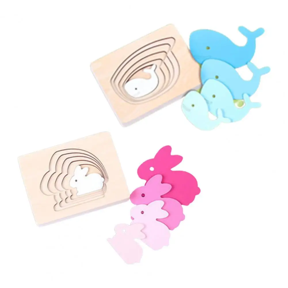 

Kids Wooden Animal Cartoon 3D Multilayer Jigsaw Puzzle Toddler Early Education Cognition Toys Gifts