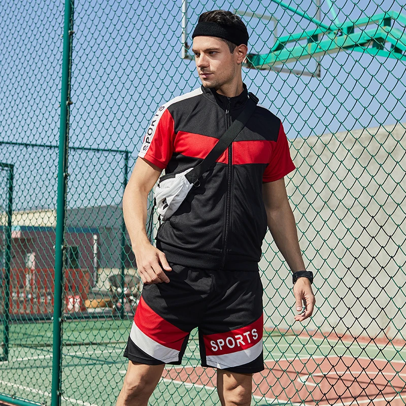 

High Street Tracksuit Men Summer Suit Trend Loose Cardigan Short Sleeve Set Mens Outdoor Fitness Running Mens Clothing 2021