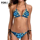Пикантные женские купальники FORUDESIGNS, винтажные женские бразильские бикини с принтом Гавайского племени и плюмерии, купальник-стринги, женский купальный костюм
