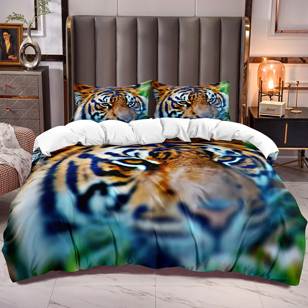 

Cute Tiger Print Bedding Duvet Cover Sets with s Bedding Comforter Cover Zipper Closure with Tiger Microfiber Soft Quilt Cover