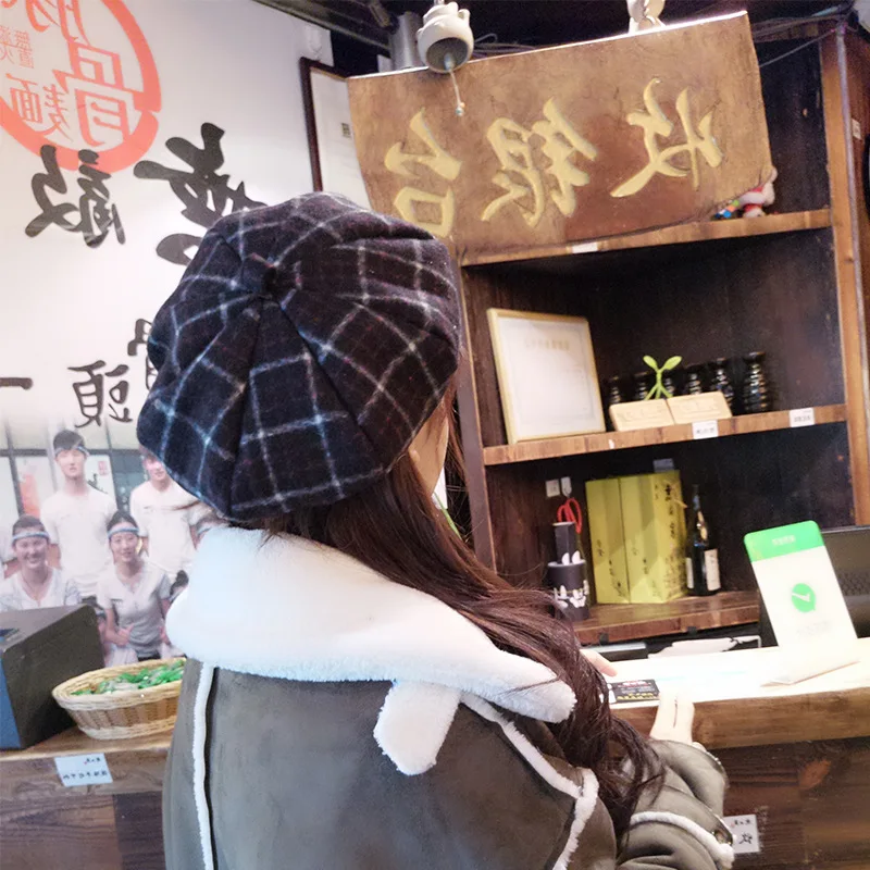 Ретро Британский клетчатый берет в клетку купольная шерстяная шапка женская