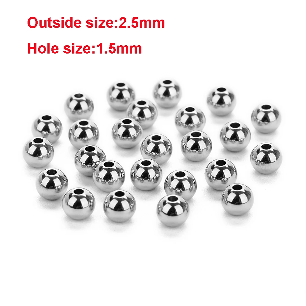 2.5 with 1.5mm hole 50 шт./лот 304 круглые бусины серебристого тона из нержавеющей стали 2, 3, 4, 5, 6, 7, 8 мм с большим отверстием, европейские бусины для ювелирных изделий своими руками - Цвет: 2.5 with 1.5mm hole