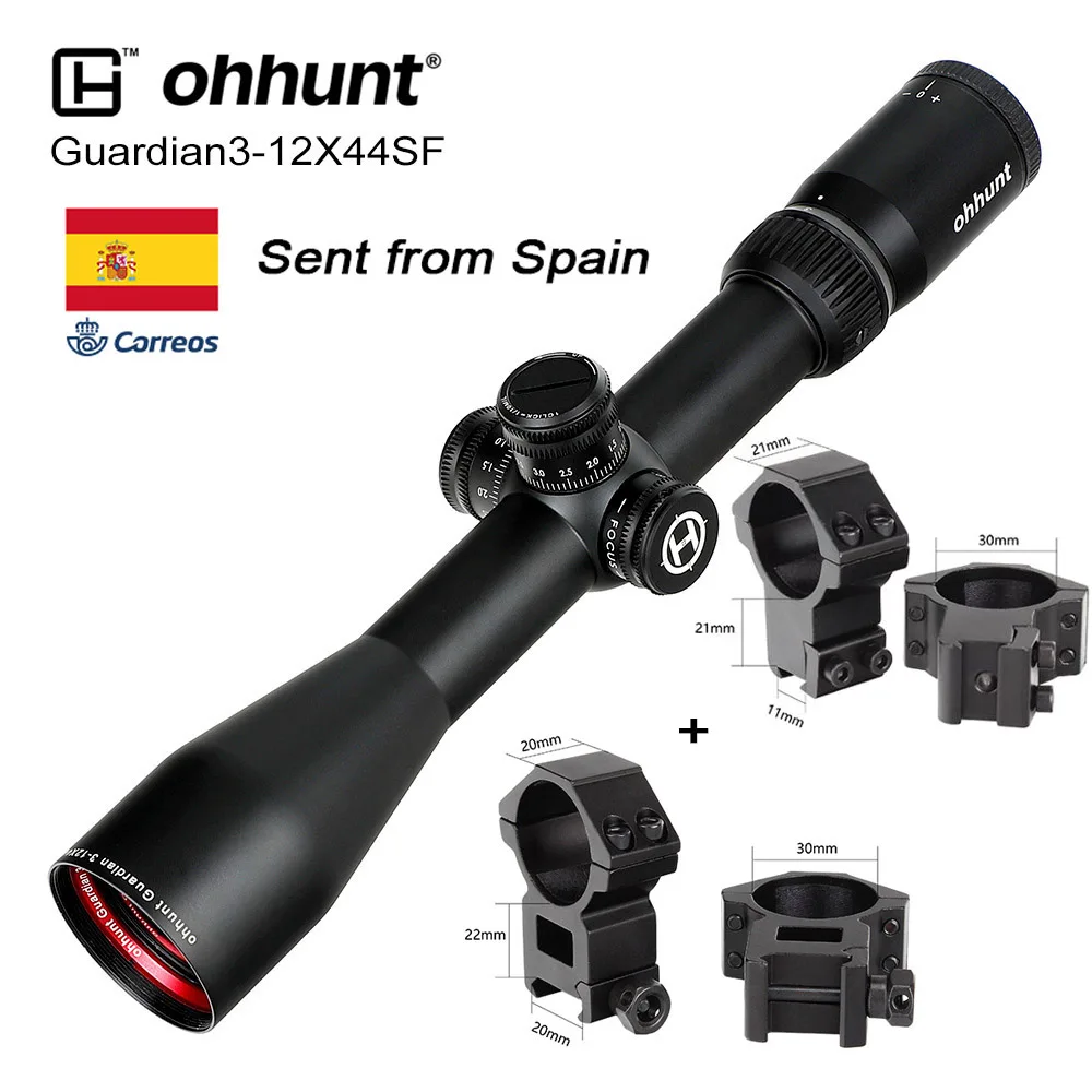 High and Low Rings ohhunt Guardian 3-12X44 SF Тактический прицел 1/2 Половина Mil Dot Сетка Оптический прицел с Боковой параллакс Турель Блокировка Сброс зрение - Color: High and Low Rings