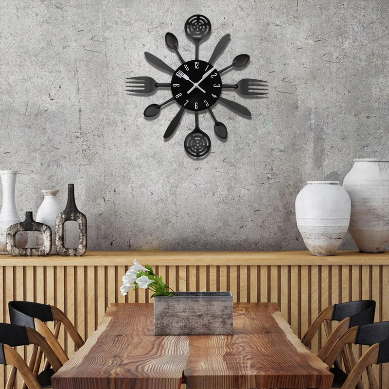 

Cutlery Metal Kitchen Wall Clock Silent Modern Design Wall Clocks Kitchen Hanging Clock Home Decor Spoon Fork Wall Clock