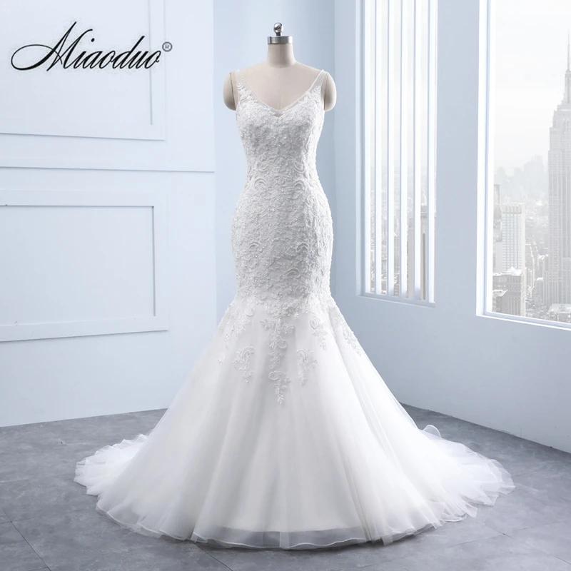 

Miaoduo Wedding Dress Mermaid 2022 Appliques Lace Tulle V-Neck Custom Made Bohemian Wedding Gowns Vestidos De Noiva For Women