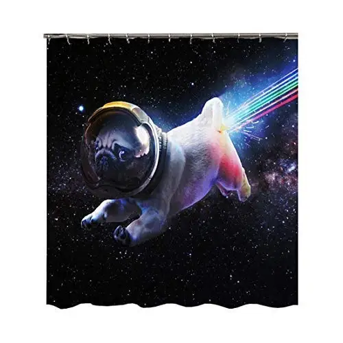 

Cute Dog Shower Curtain Funny Astronauts Bulldog Outer Space Laser Pug Lovely Animal Puppy Theme 3D Printing
