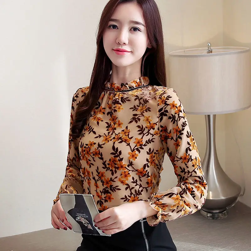 Женская шифоновая рубашка с оборками и принтом весна-осень 2020 Женские топы