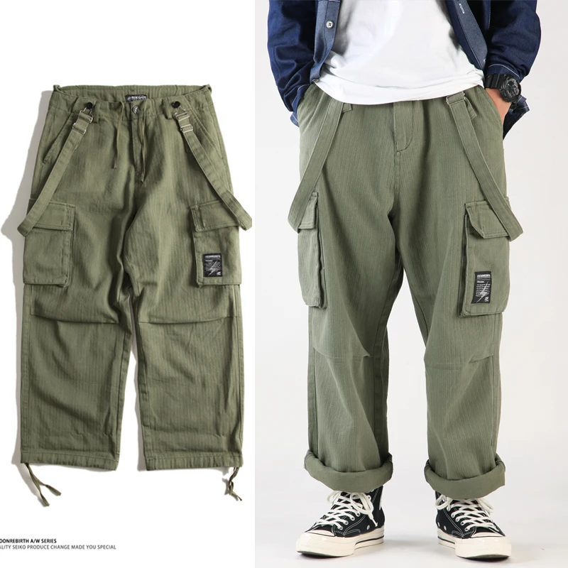 

Multi-Pocket Safari Style Bib Overalls Men Hip Hop Streetwear Cargo Work Pants Coveralls Men's Casual Loose Suspender Jumpsuit