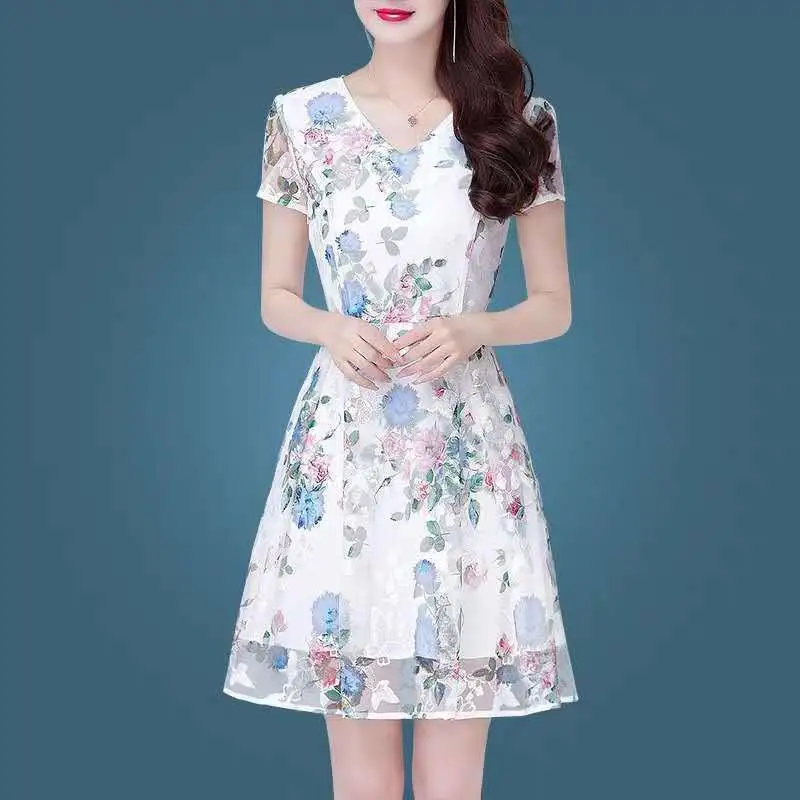 

Plus Size Embroidery Vintage Summer Fashion Wasit Slim Short Sleeve A-Line Vestido Para Coctel Occasion Dresses For Women