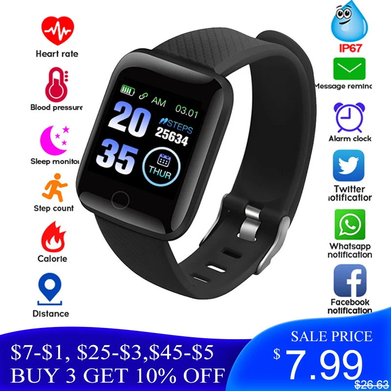 Новый магазин Смарт-часы 116 Plus фитнес-браслет кровяное давление сердечный ритм