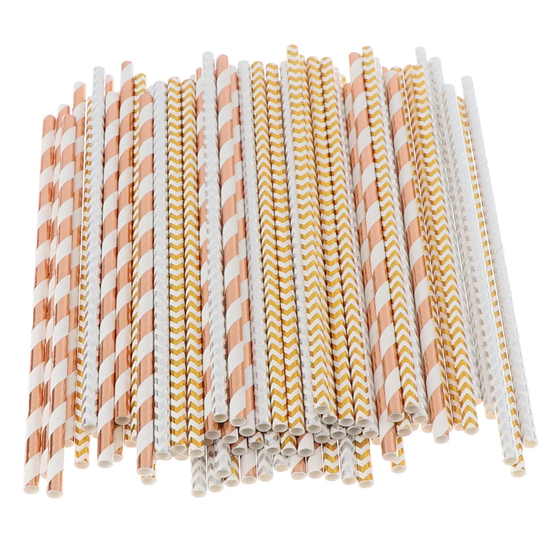 25 шт. розовое золото полоски фольга бумажные соломки свадебные сувениры питьевые