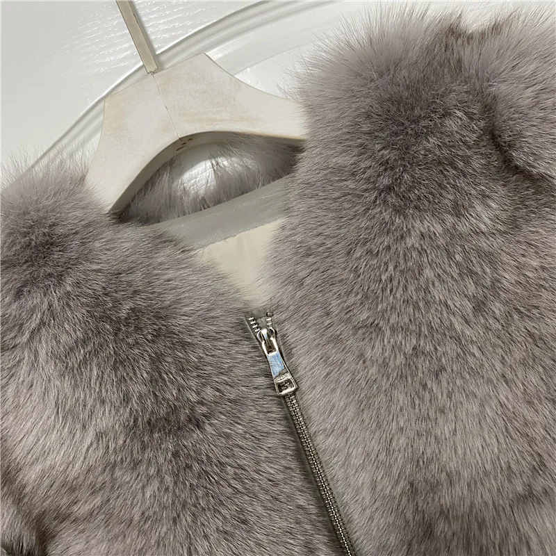 Winter Women Real New whole Skin Fox Fur Coat WIth Sheepskin Collar Short Suit  Commuter Parkas Streetwear Thick Warm for 2021