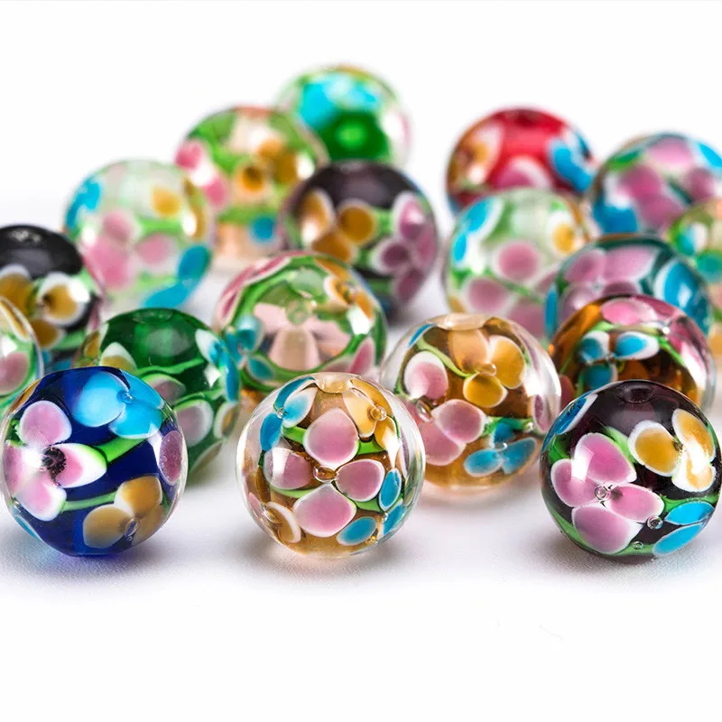 

5 шт 12 мм Цветные лепестки сливы стеклянные бусины из бисера DIY ювелирные аксессуары ручное ожерелье аксессуары круглые бусины
