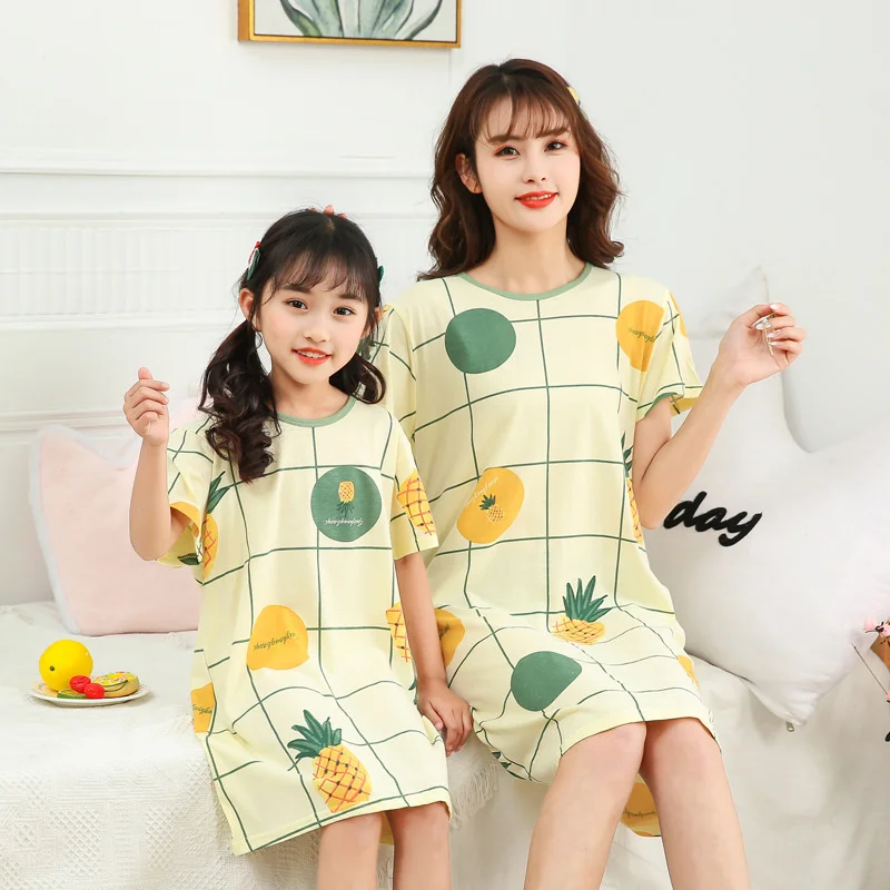 

Children Home Clothing Summer Night Dress Girls and mother Pajama cartoon Baby Cartoon Casual Loose Nightgown Girl Sleepwear
