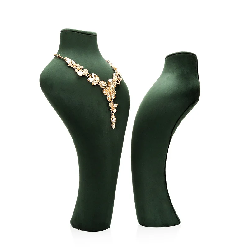 Necklace jewelry display stand human head neck suede leather green window shop prop stand