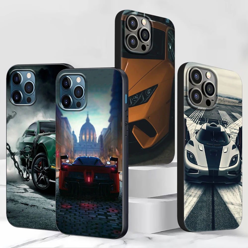 

Phone Case For iPhone 11 13 12 Pro Max Funda Capa XR 8 7 + X 6s 6 Plus XS 5 5s SE 2020 Black Soft Cover Shell Blue Red Car Coque