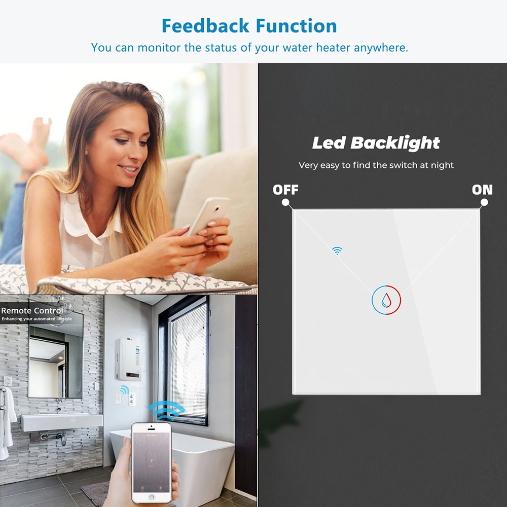 Переключатель для водонагревателя Tuya Smart Life с Wi-Fi настенный сенсорный