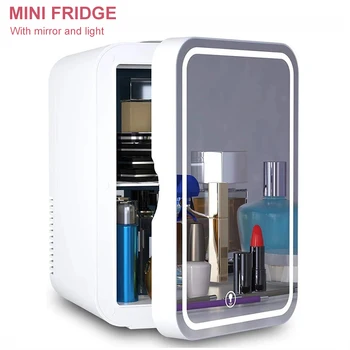 Mini Makeup Fridge Portable Cosmetic Refrigerator Compact Glass Panel Led Light Mirror Cooler Warmer Freezer Home Car Use 8L