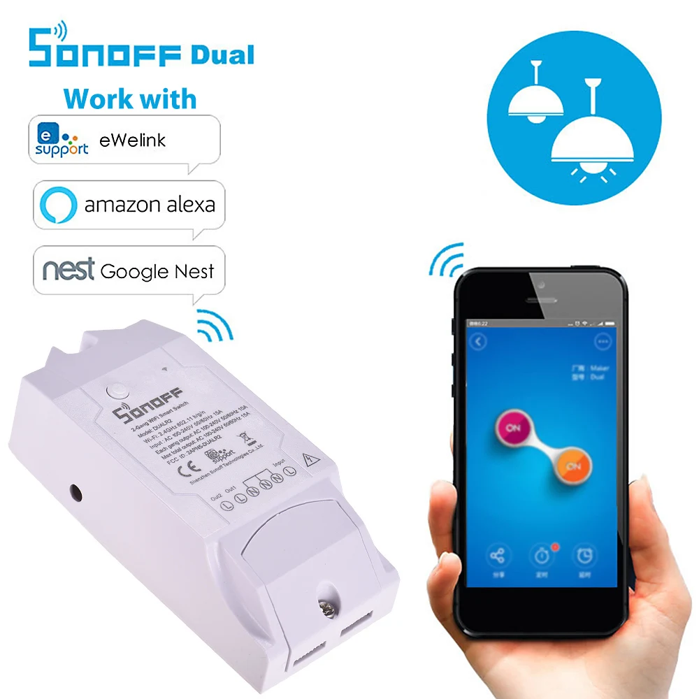 

Беспроводной умный переключатель Sonoff Dual R2, Wi-Fi, пульт дистанционного управления для умного дома, работает с Google Home, Alexa 1/2/4 шт.