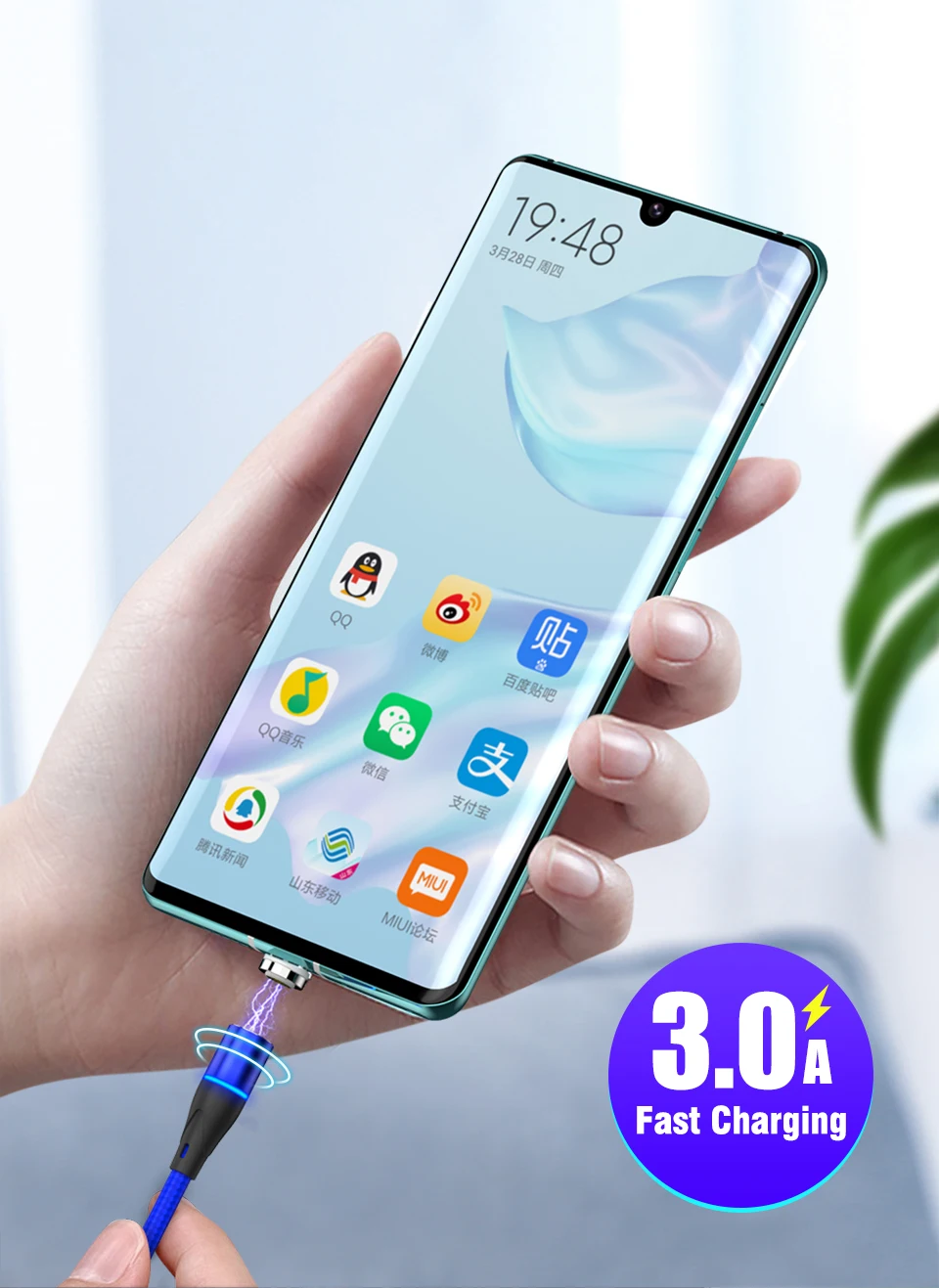 Магнитный кабель IPSKY, 3 А, быстрая зарядка через usb, Тип C, для телефона, вращение на 360, магнитный кабель для передачи данных для Iphone X XR, зарядное устройство для samsung, шнур