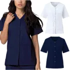 Женская летняя рабочая одежда, модная блузка с коротким рукавом, V-образным вырезом и принтом, 2021