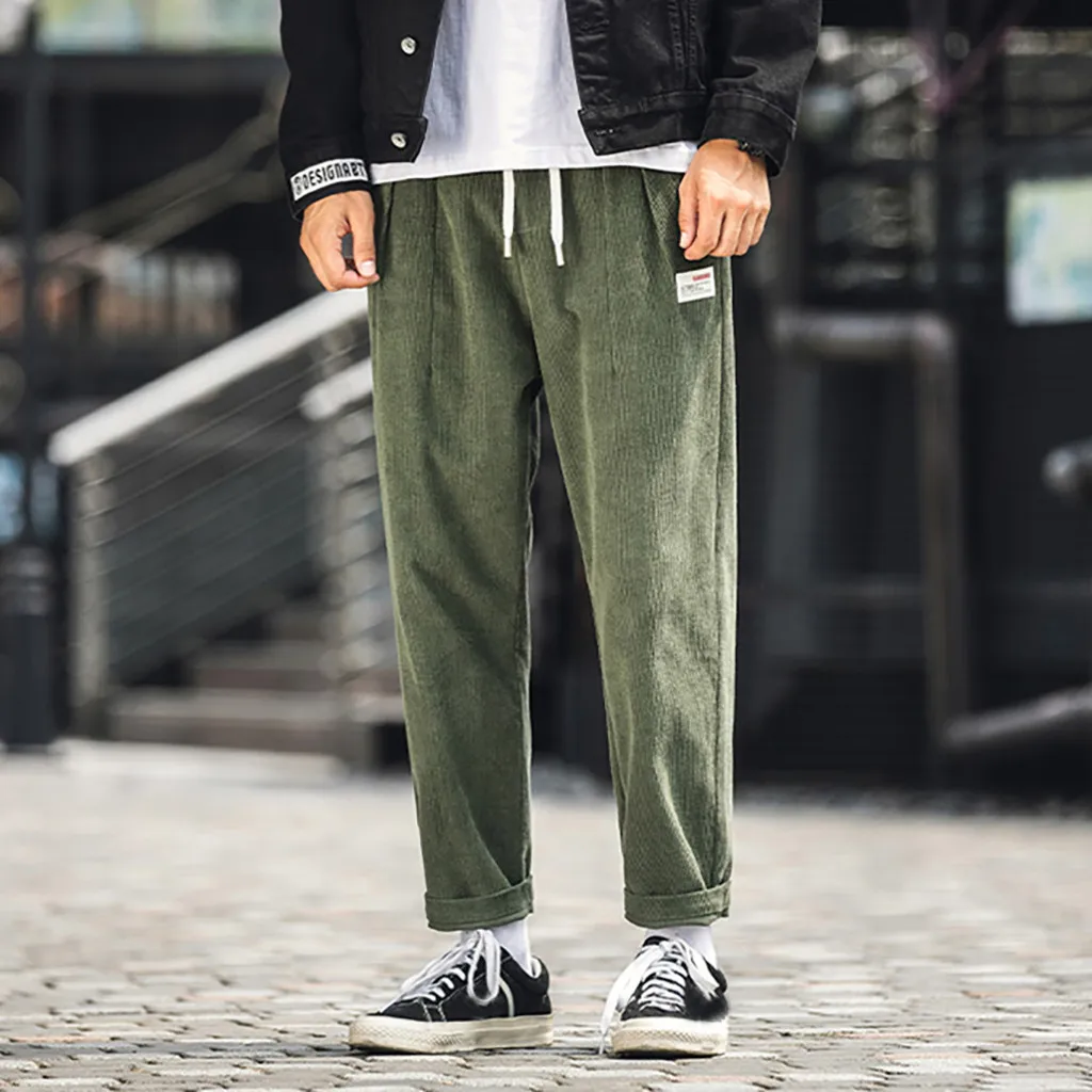 

2019 New Fashion section Pants Casual Men's Style Corduroy Retro Trousers Large Pure Color Pant Z814