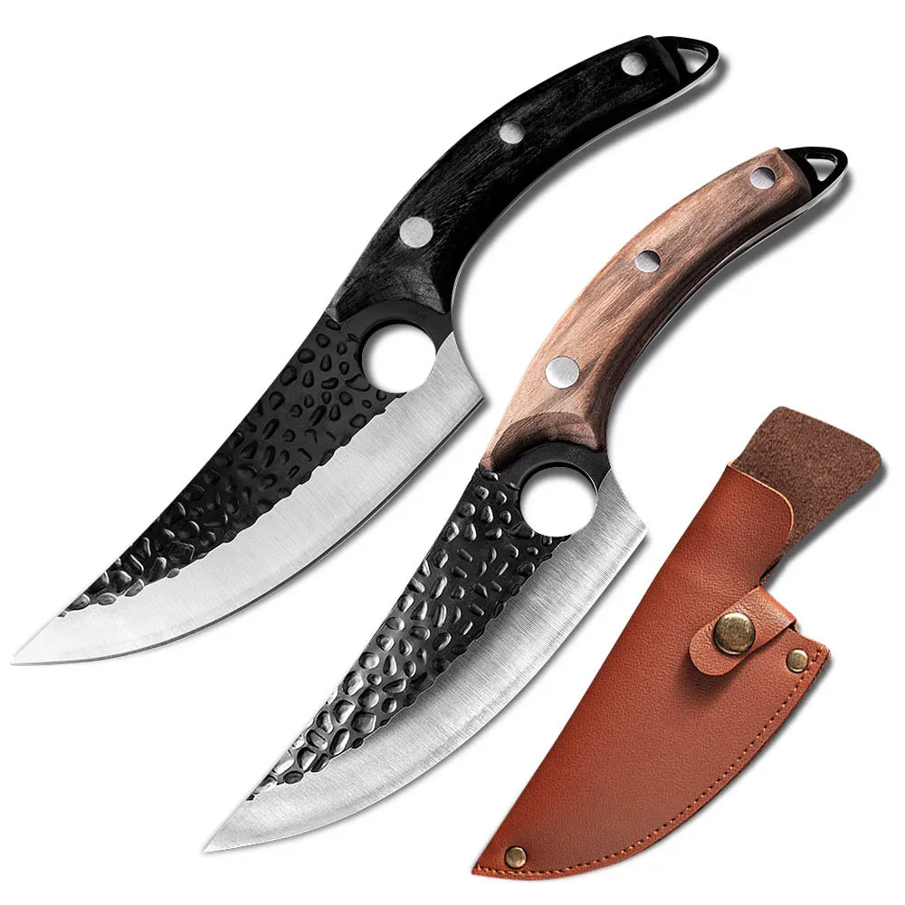 Cuchillo vikingo de acero inoxidable 7Cr17CoMoV, cuchillo afilado forjado a mano, con mango de madera, 6 pulgadas-4