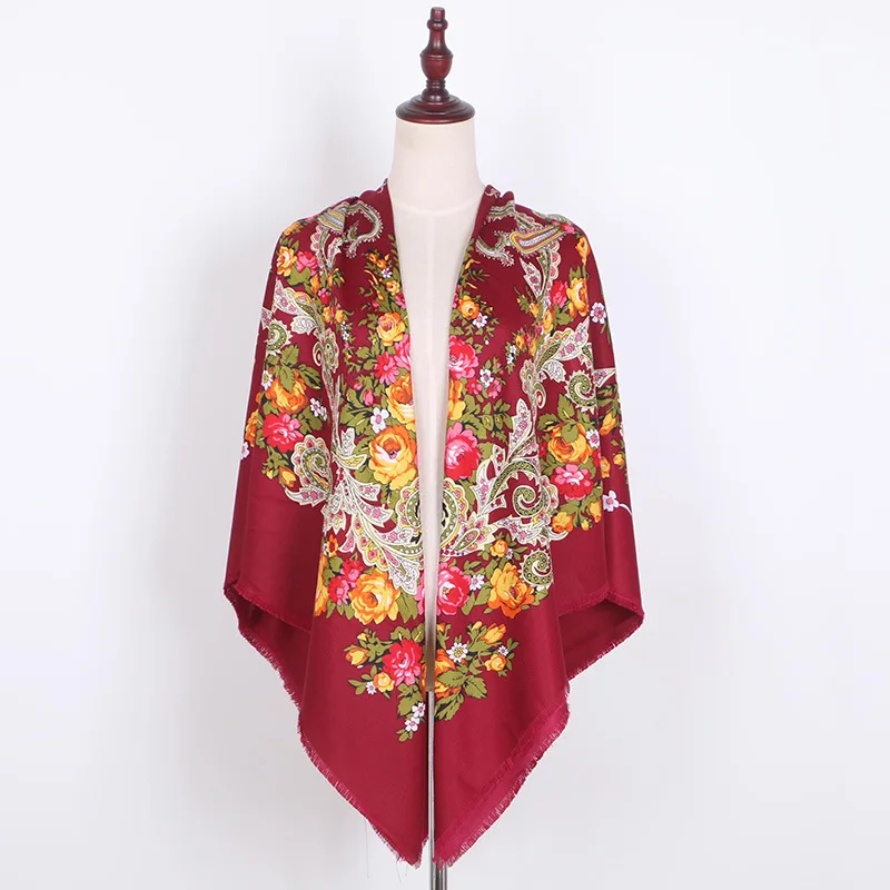 All Burgundy Шарф Babushka, головной платок, российские шали, женские большие квадратные пончо с пейсли, женские шейные платки, платок Manton Manila - Цвет: All Burgundy