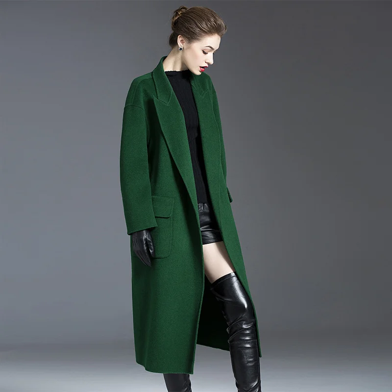 

High Quality Winter Double-faced Wool Coat Autumn Long Cashmere Coats with Belt Ladies Outwear Over Knee Abrigo Mujer WPY1888