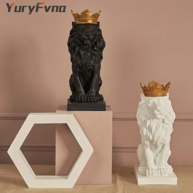 YuryFvna статуя льва из смолы, статуя короля леса, фигурка льва, скульптура животного, домашний офис, украшение для рабочего стола, большое новоселье G