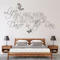 Quotes Wall Decal Dance In The Rain Inspirational Lettering Vinyl Wall Stickers Living Room Home Decor Butterfly Art Mural M769