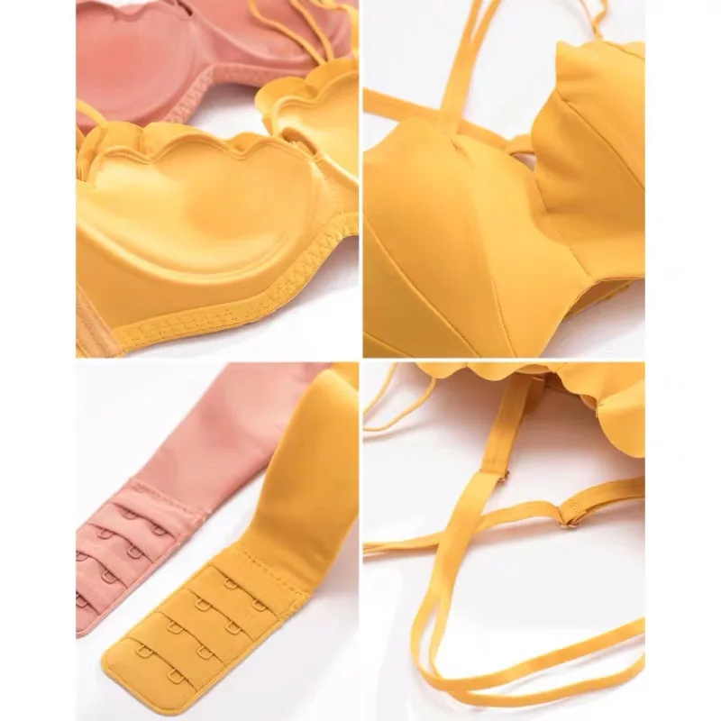 

Elovegirl New Fashion Underwear Women's No Steel Ring Ruffled Adjustable Underwear Sexy Gathering Beauty Back Half Cup Bra