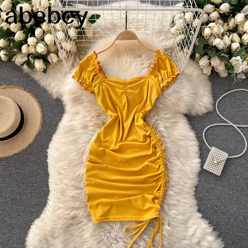 

Summer Dress 2021 Sexy Package Hips Bodycon Dress Women White Black Ruched Mini Club Party Dress Vestidos
