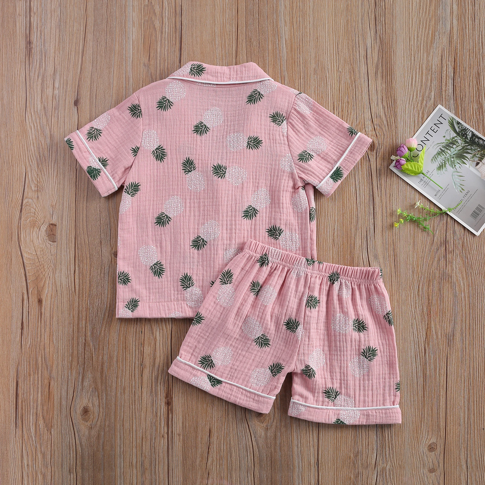 2-7Y Summer Baby Girls Boys Pajama Sets Pattern Print Short Sleeve Single Breasted Shirts Tops Shorts 2pcs Boy Sleepwear | Мать и ребенок