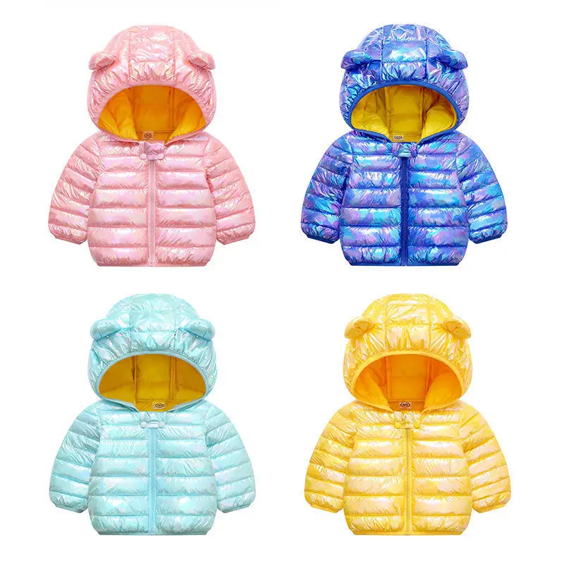 

Осенне-зимнее пуховое пальто для маленьких детей, яркие куртки с капюшоном с медвежьими ушками для мальчиков и девочек, хлопковая подкладка...