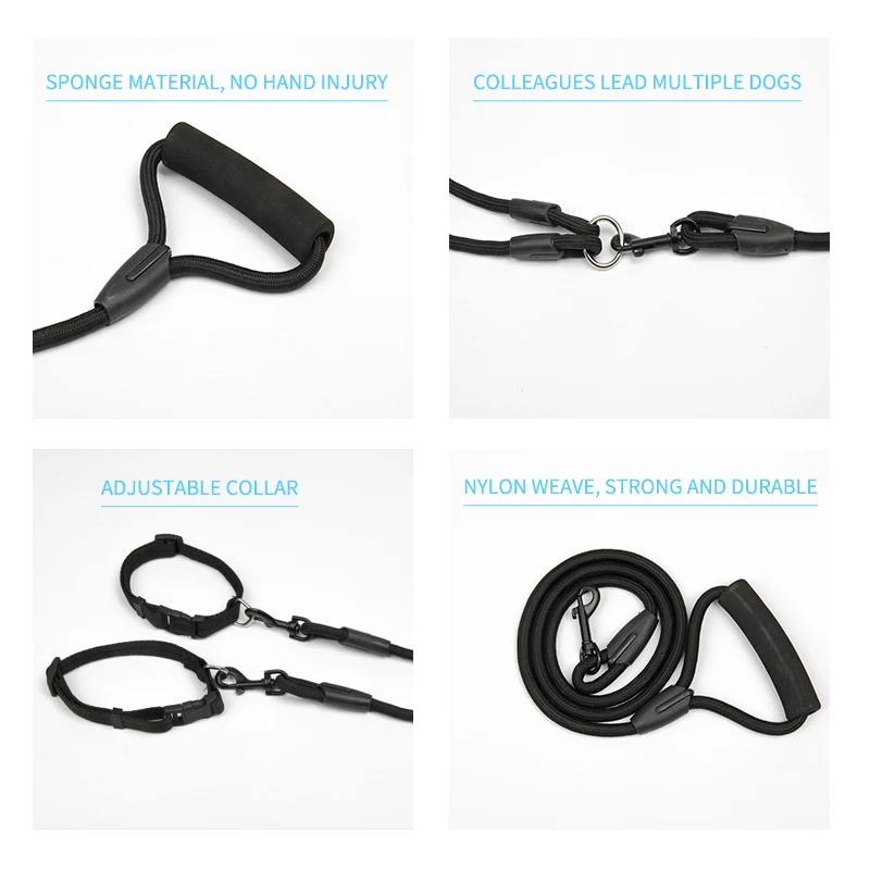 Двойной поводок для собак dadugo безопасный прогулок 2 нейлоновый размера s/m 4 цвета