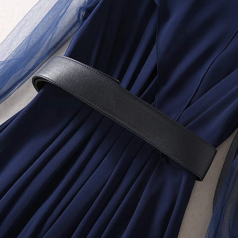 Женское длинное платье в стиле пэчворк подиумное газовое с длинным рукавом 2020 |