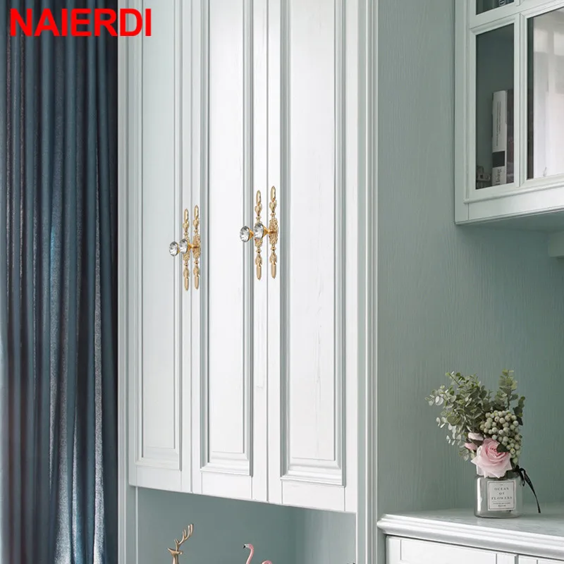 Роскошные алмазные ручки NAIERDI с кристаллами для шкафов выдвижных ящиков дверей