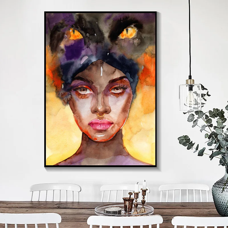 

Poster Modern Watercolor Portrait Prints Canvas Painting Abstract Sexy African Women Wall Pictures for Living Room Decor Cuadros